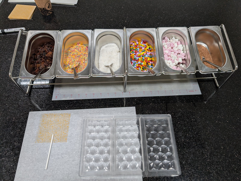 Various ingredients lined up ready for chocolate making